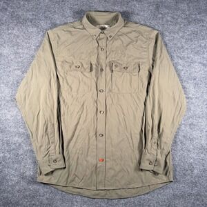 Duck Camp Shirt Men's XL Beige Long Sleeve Button Down Fishing Outdoor Vented